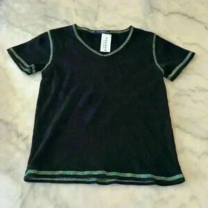 Brandy Melville Cropped Black Top with Neon Green Stitching